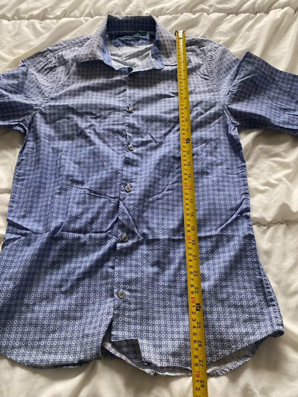 Perry Ellis Blue Geometric Print Dress Shirt - Picture 7 of 8